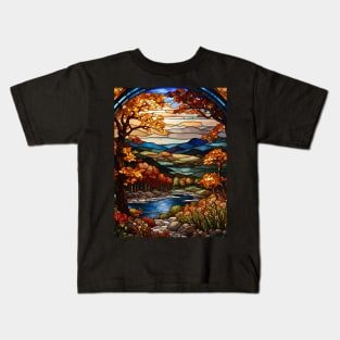 Stained Glass Window Of Autumn Scenery Kids T-Shirt